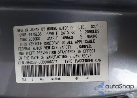 2011 Acura Tsx 2.4 from USA, damaged, VIN JH4CU2F66BC008371